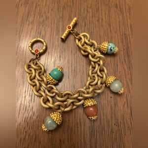 Gold-toned and Semi-precious Gemstones Charm Bracelet